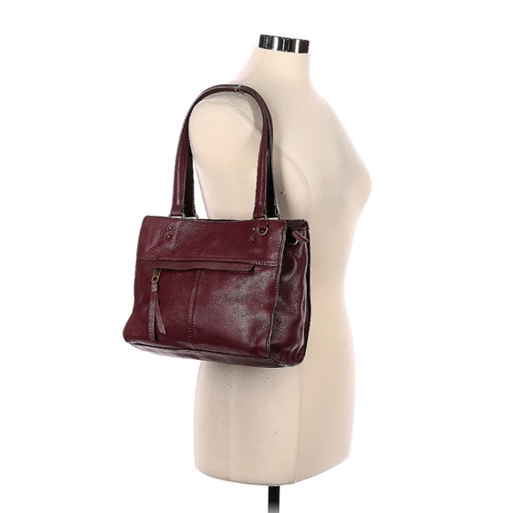 THE SAK Real Leather Shopper Tote Purse Bag Maroon Burgundy Lots of Pockets EUC - Picture 3 of 5